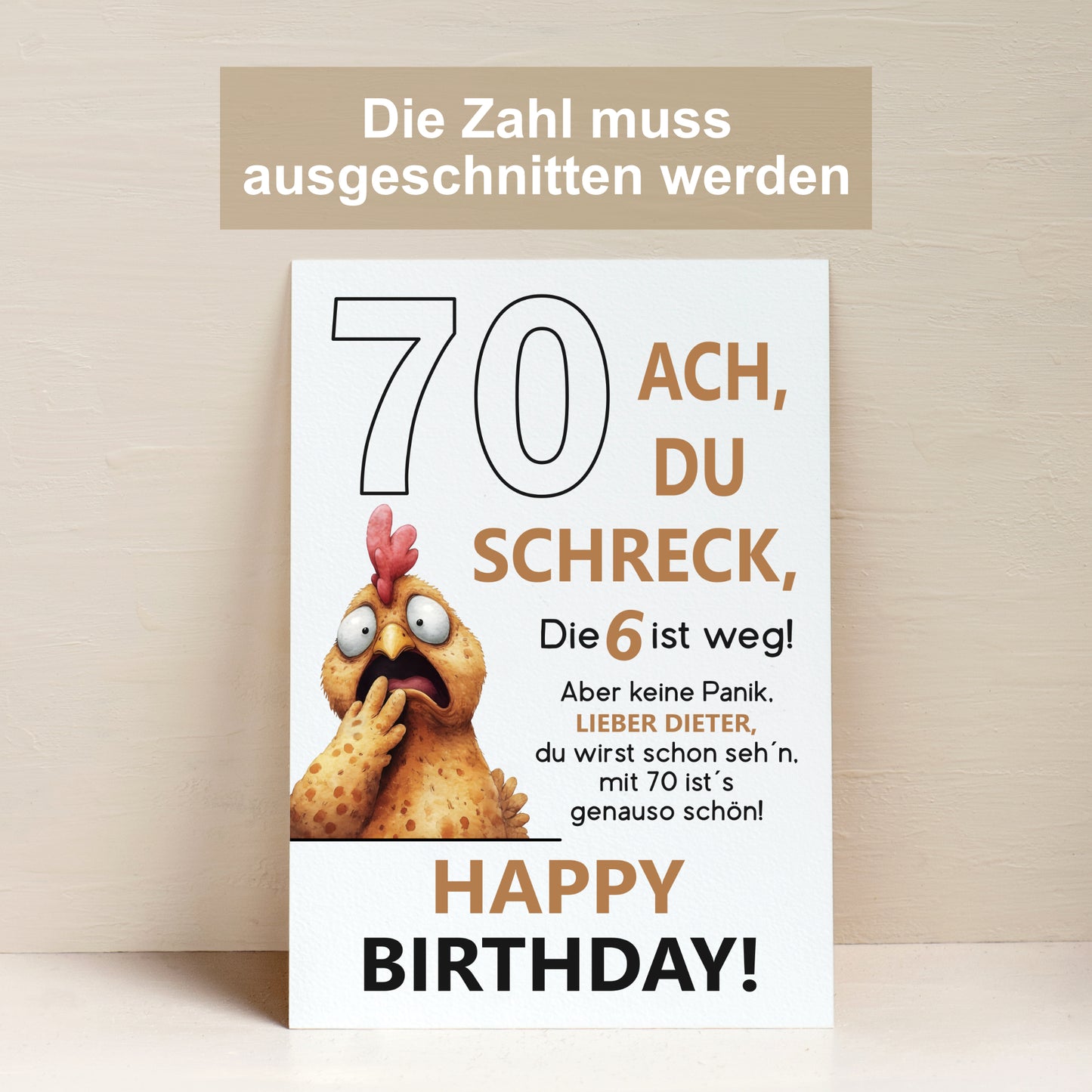 Geldgeschenk 70. Geburtstag Jubiläum runder Geburtstag Personalisiert Huhn Ach du Schreck