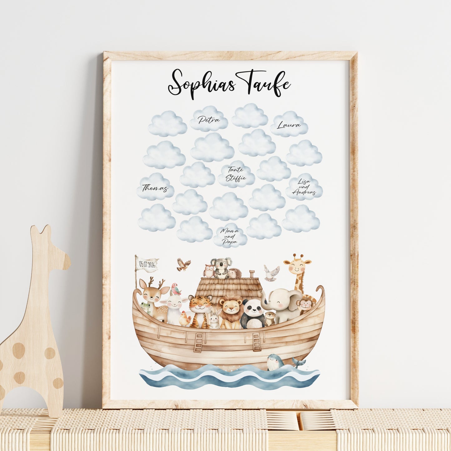Gästeposter Taufe Arche Noah Wolken Gästebuch personalisiert