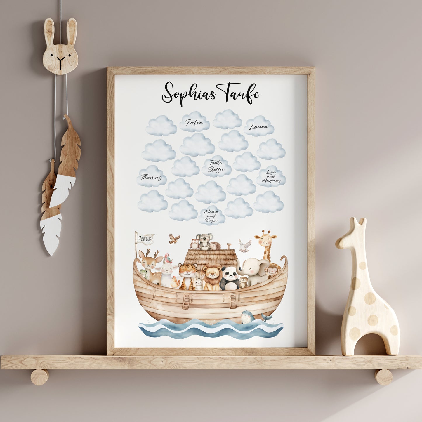 Gästeposter Taufe Arche Noah Wolken Gästebuch personalisiert