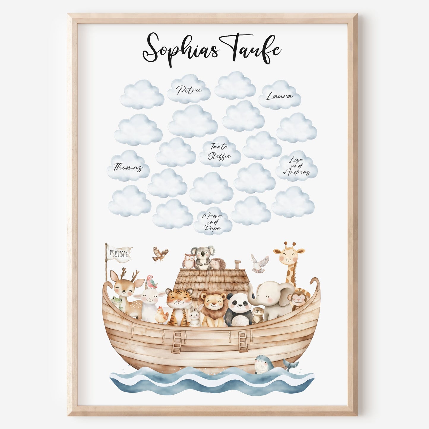 Gästeposter Taufe Arche Noah Wolken Gästebuch personalisiert