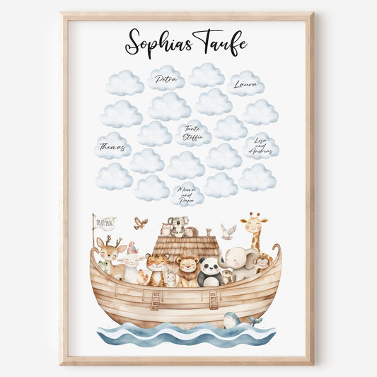 Gästeposter Taufe Arche Noah Wolken Gästebuch personalisiert