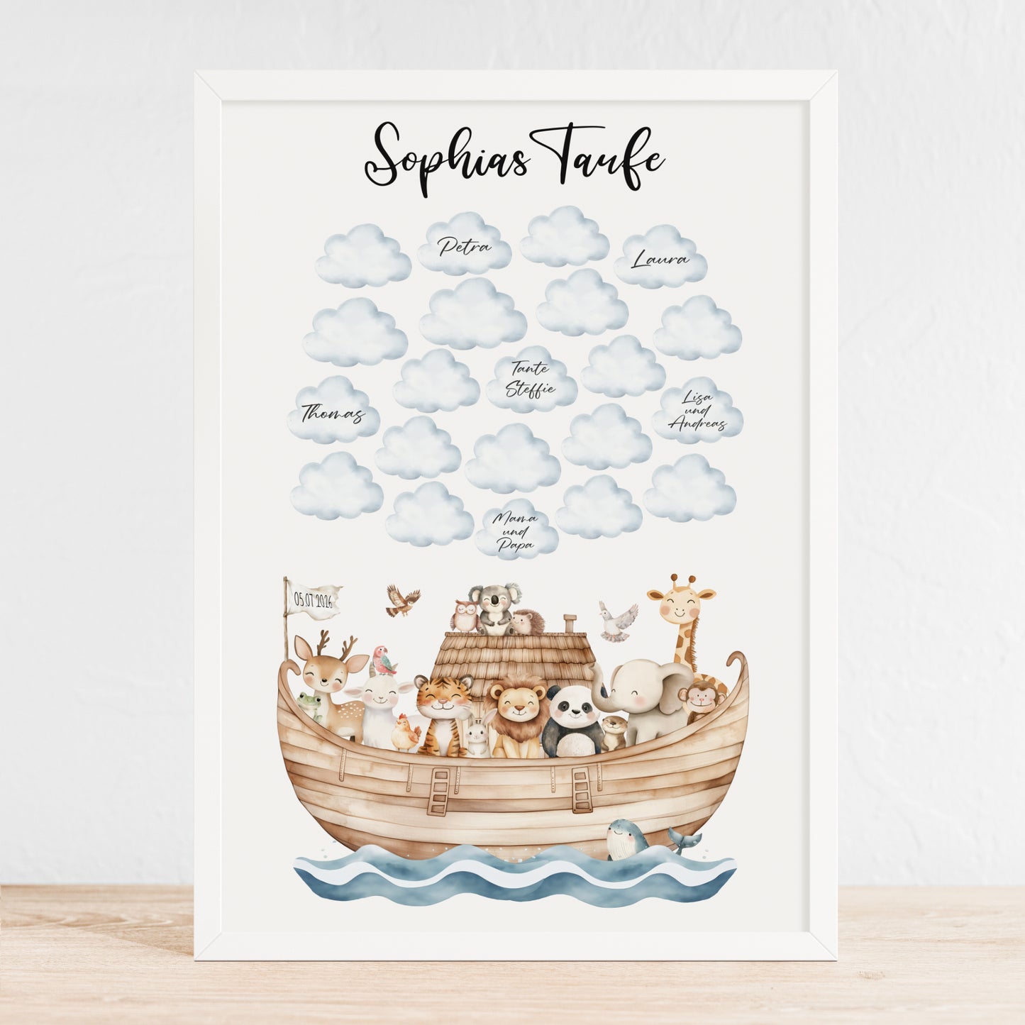 Gästeposter Taufe Arche Noah Wolken Gästebuch personalisiert