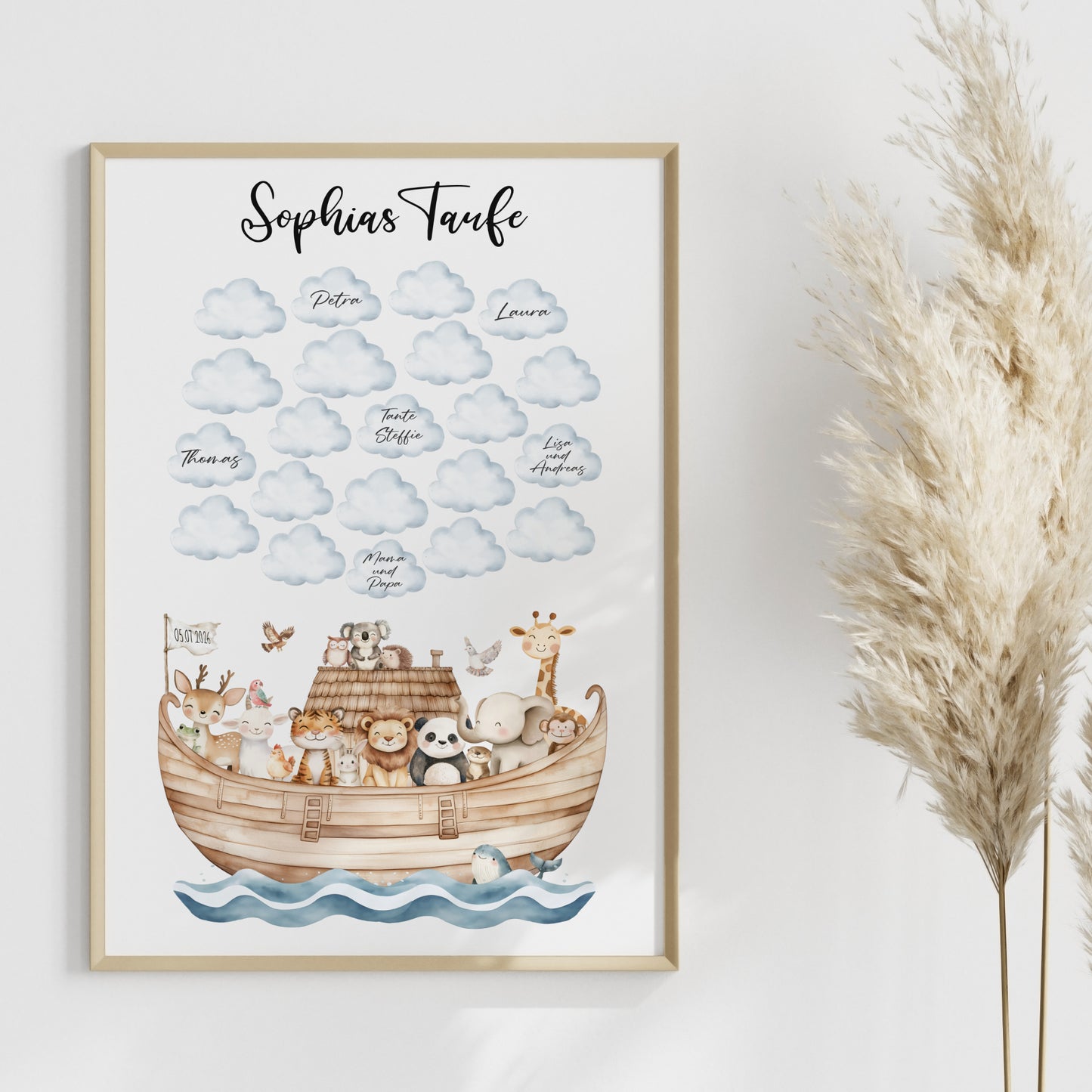 Gästeposter Taufe Arche Noah Wolken Gästebuch personalisiert