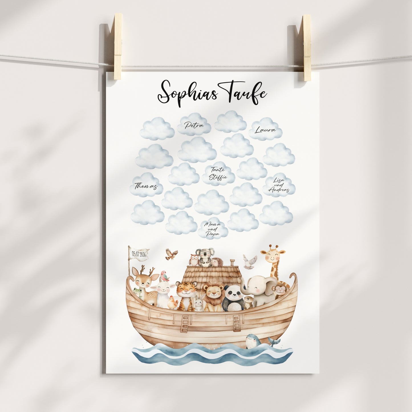 Gästeposter Taufe Arche Noah Wolken Gästebuch personalisiert