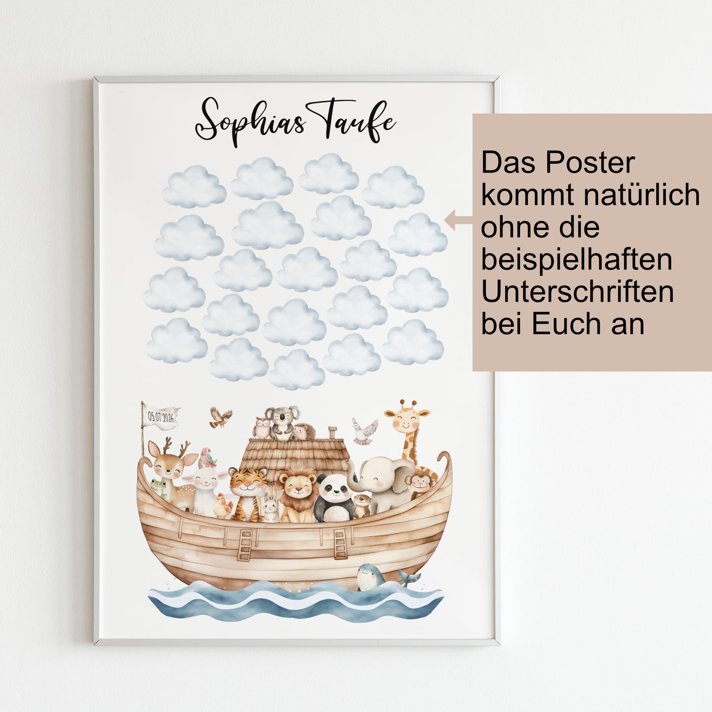 Gästeposter Taufe Arche Noah Wolken Gästebuch personalisiert