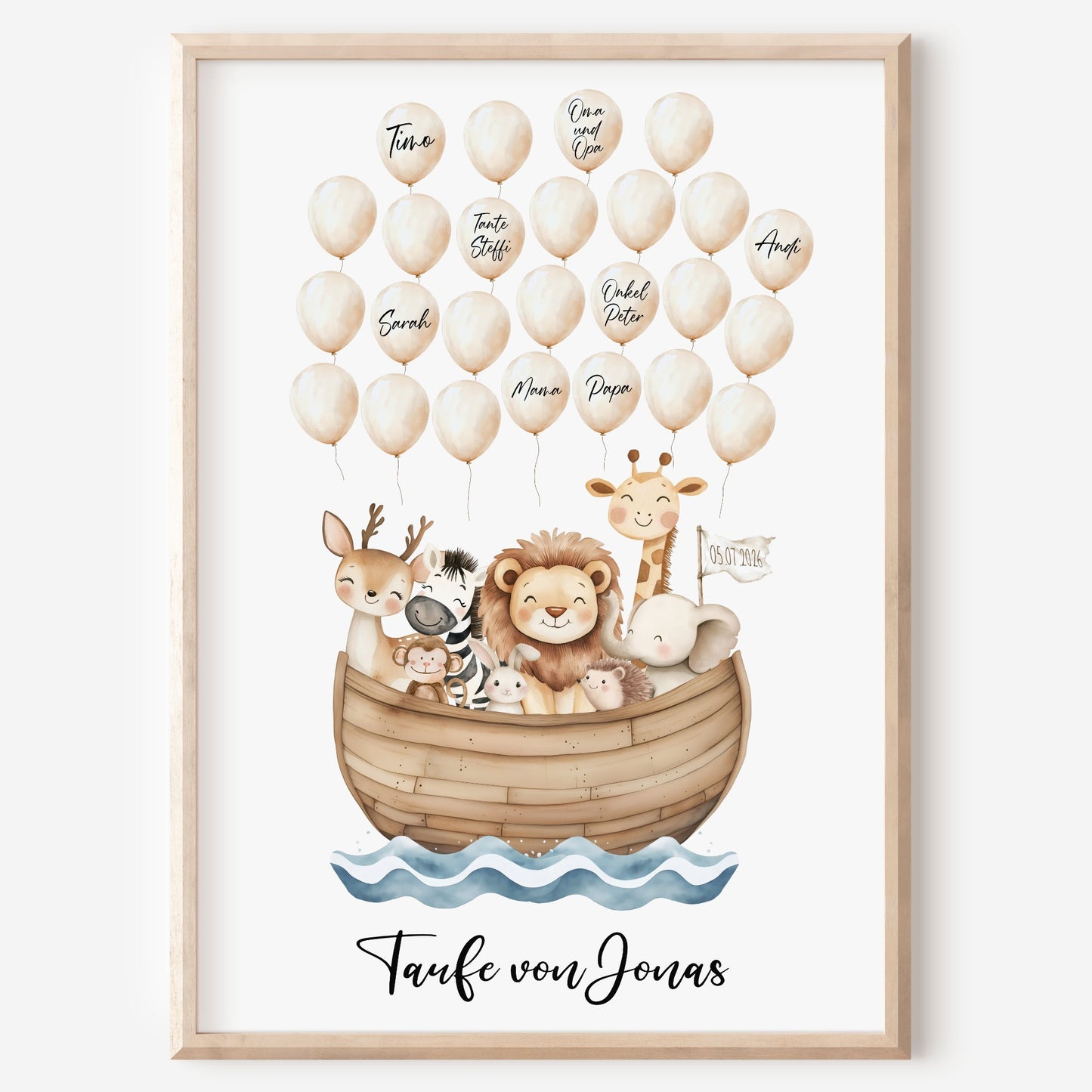 Gästeposter Taufe Arche Noah Ballons Fingerabdrücke Gästebuch personalisiert Gästebild