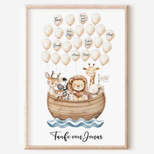 Gästeposter Taufe Arche Noah Ballons Fingerabdrücke Gästebuch personalisiert Gästebild