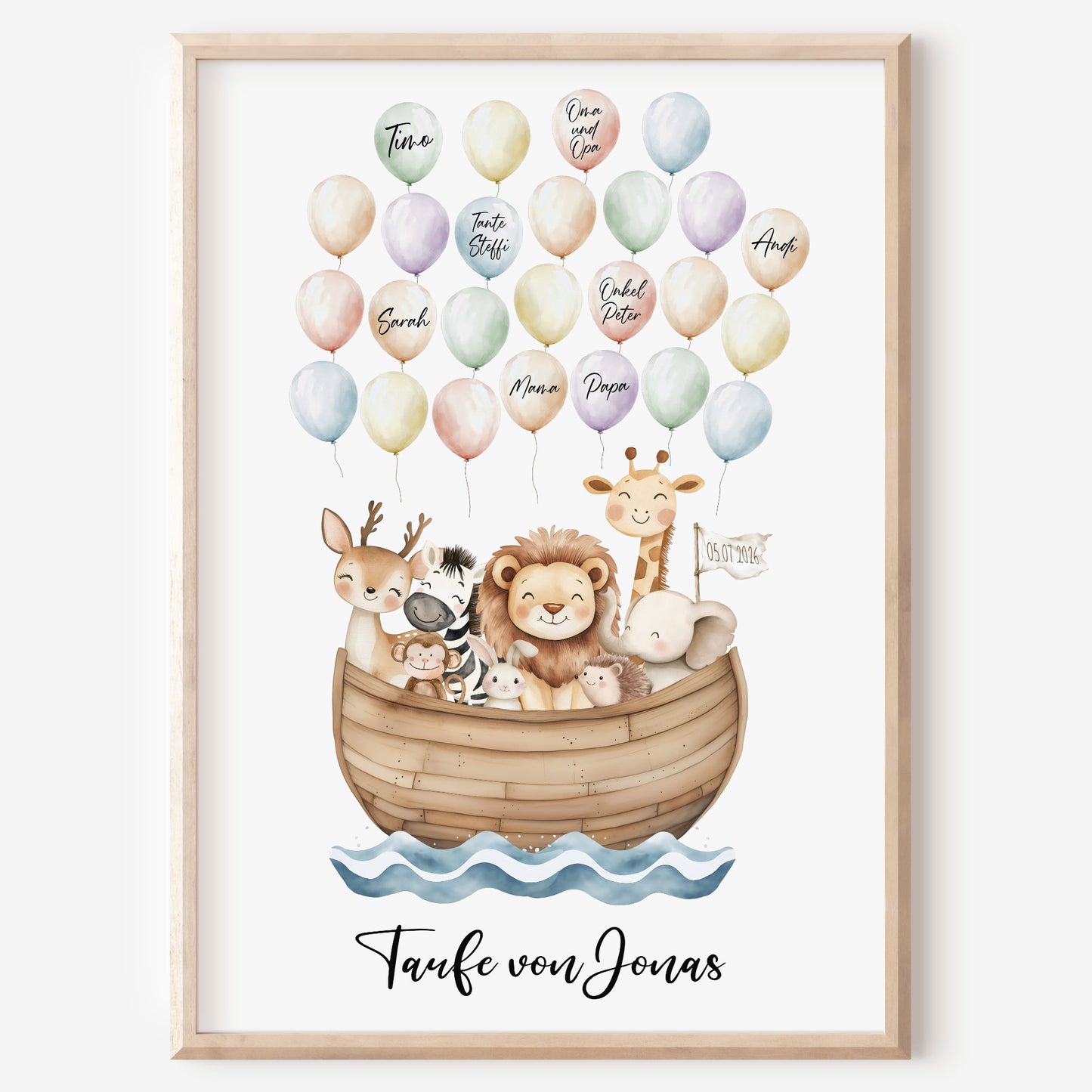 Gästeposter Taufe Arche Noah Ballons Fingerabdrücke Gästebuch personalisiert Gästebild