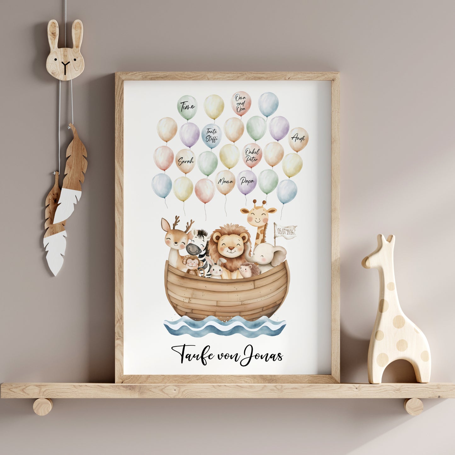 Gästeposter Taufe Arche Noah Ballons Fingerabdrücke Gästebuch personalisiert Gästebild