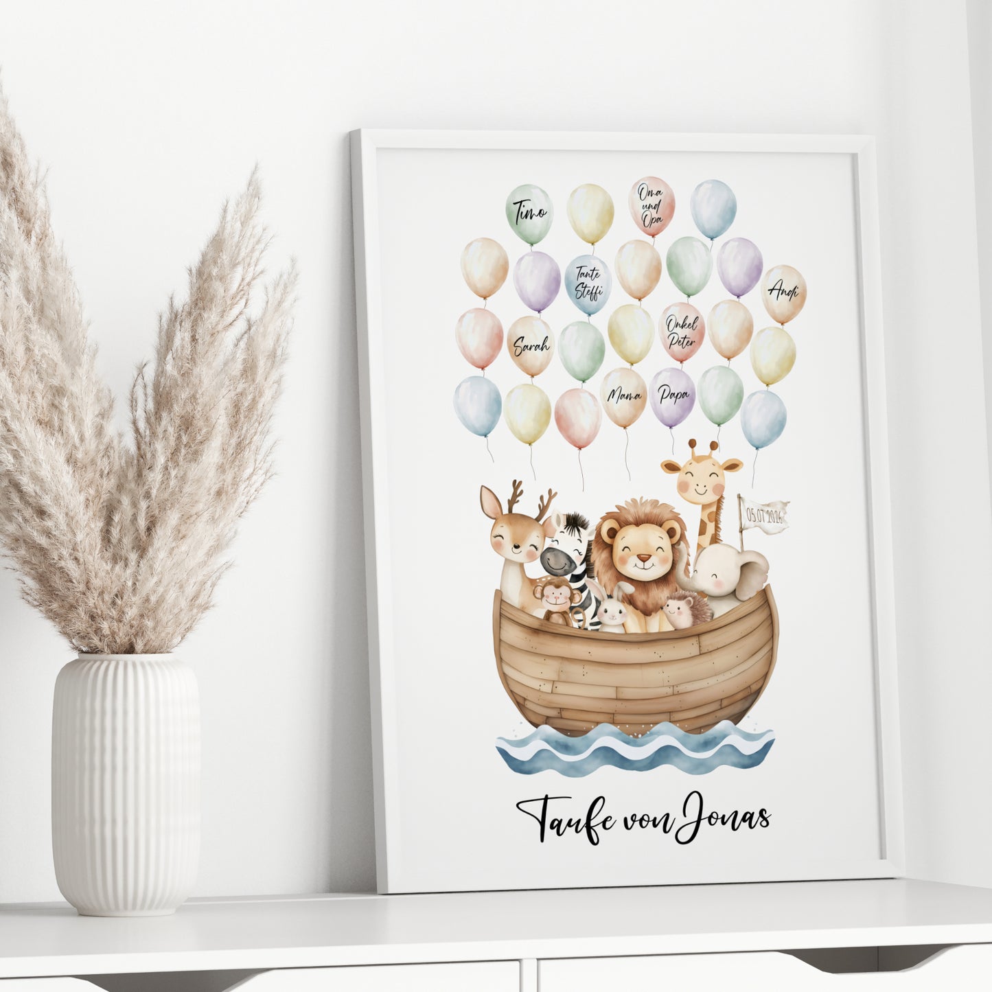 Gästeposter Taufe Arche Noah Ballons Fingerabdrücke Gästebuch personalisiert Gästebild
