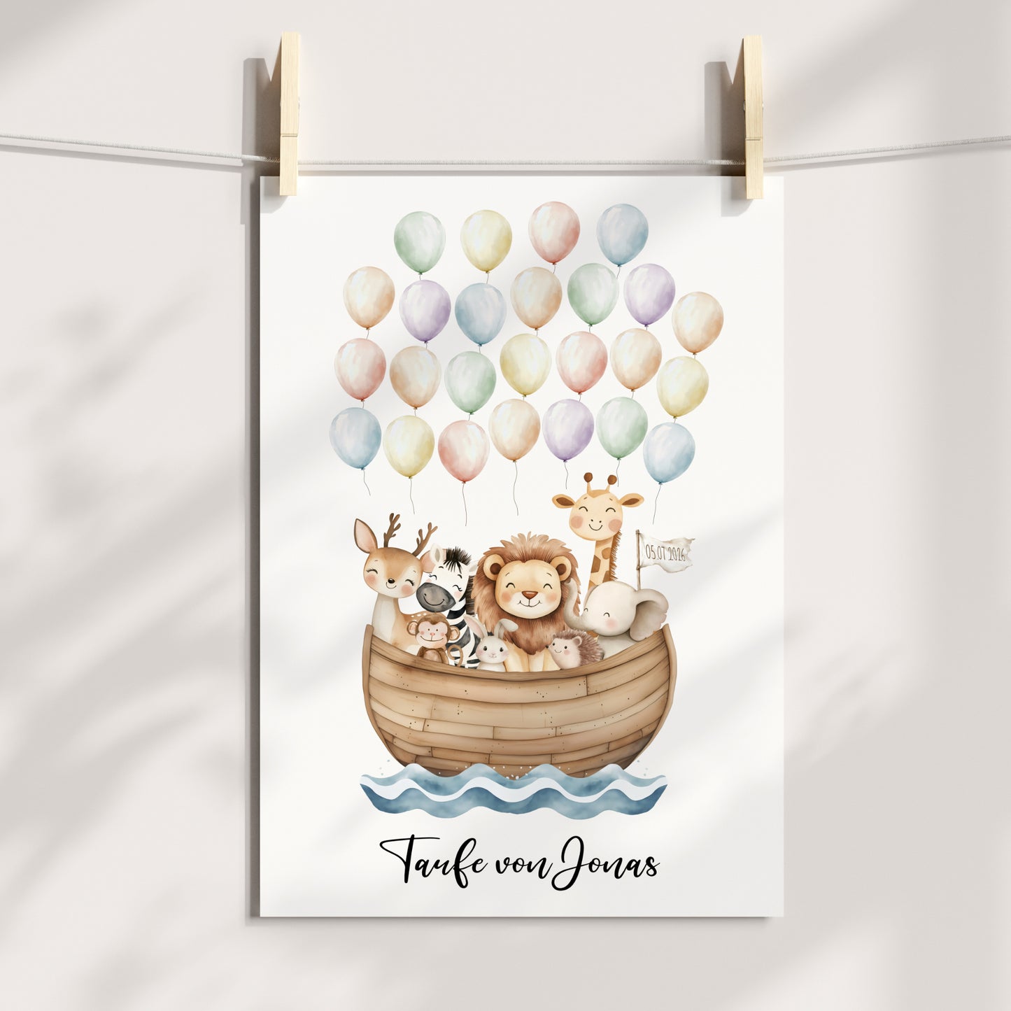 Gästeposter Taufe Arche Noah Ballons Fingerabdrücke Gästebuch personalisiert Gästebild