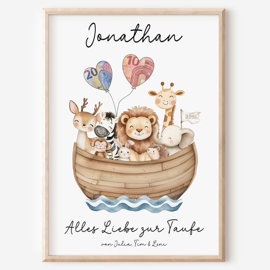 Geldgeschenk Taufe Poster personalisiert Taufgeschenk Arche Noah Junge Mädchen