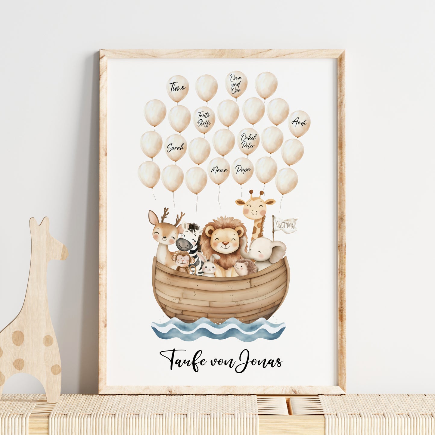 Gästeposter Taufe Arche Noah Ballons Fingerabdrücke Gästebuch personalisiert Gästebild