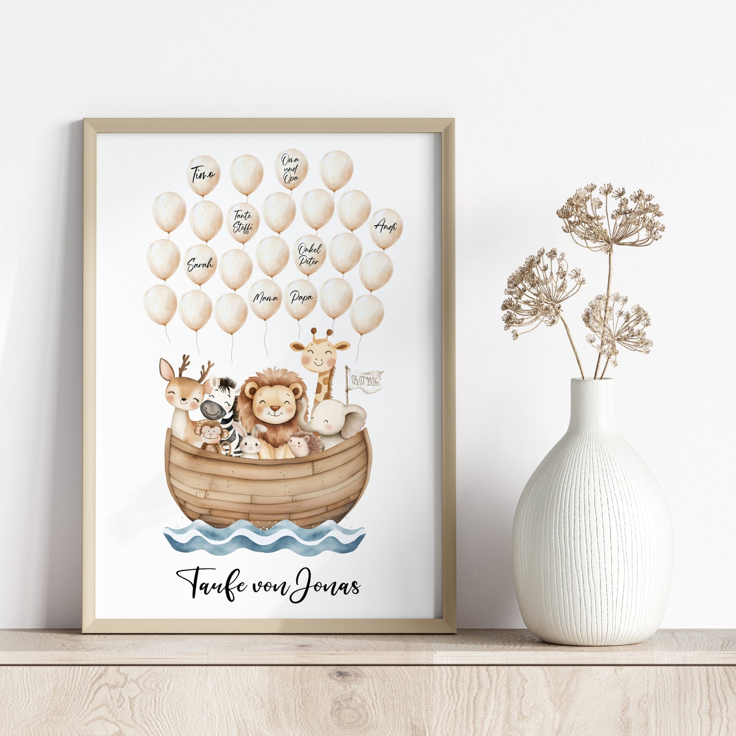 Gästeposter Taufe Arche Noah Ballons Fingerabdrücke Gästebuch personalisiert Gästebild
