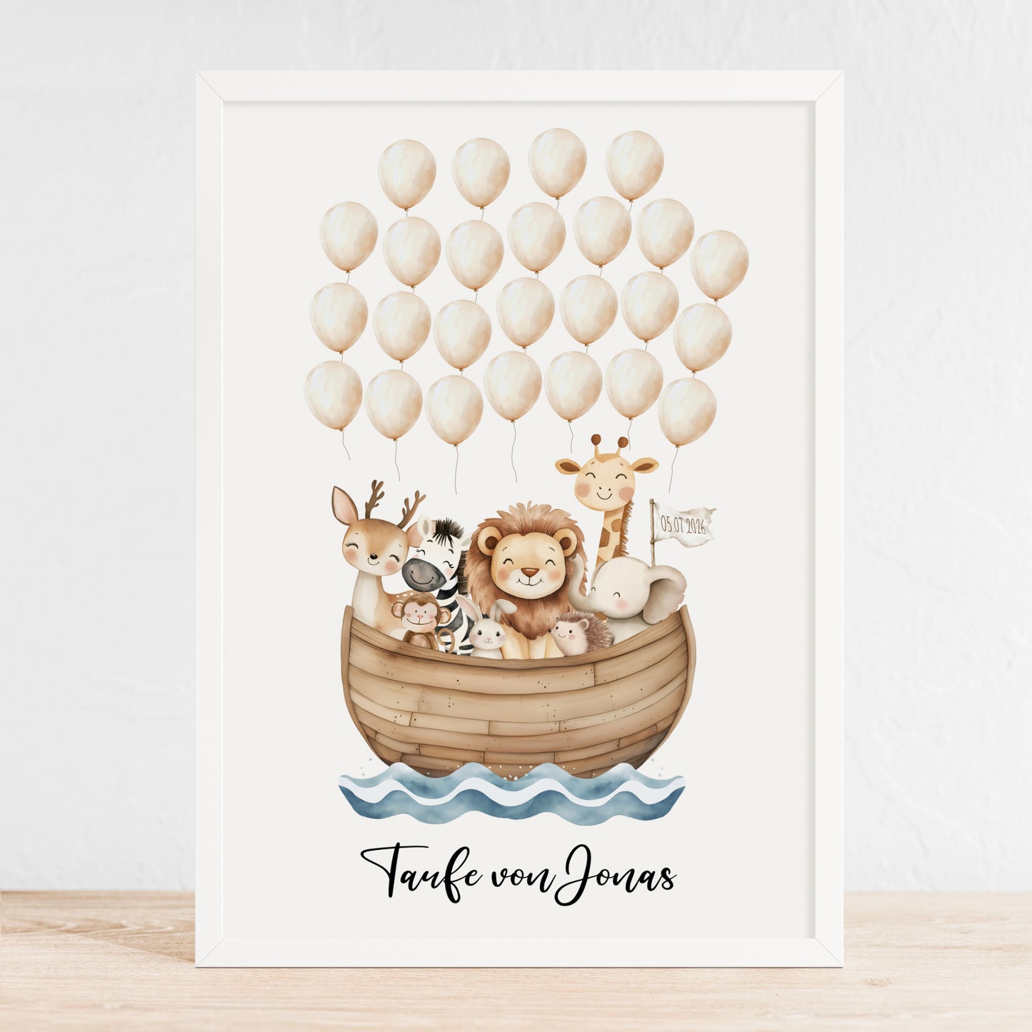 Gästeposter Taufe Arche Noah Ballons Fingerabdrücke Gästebuch personalisiert Gästebild