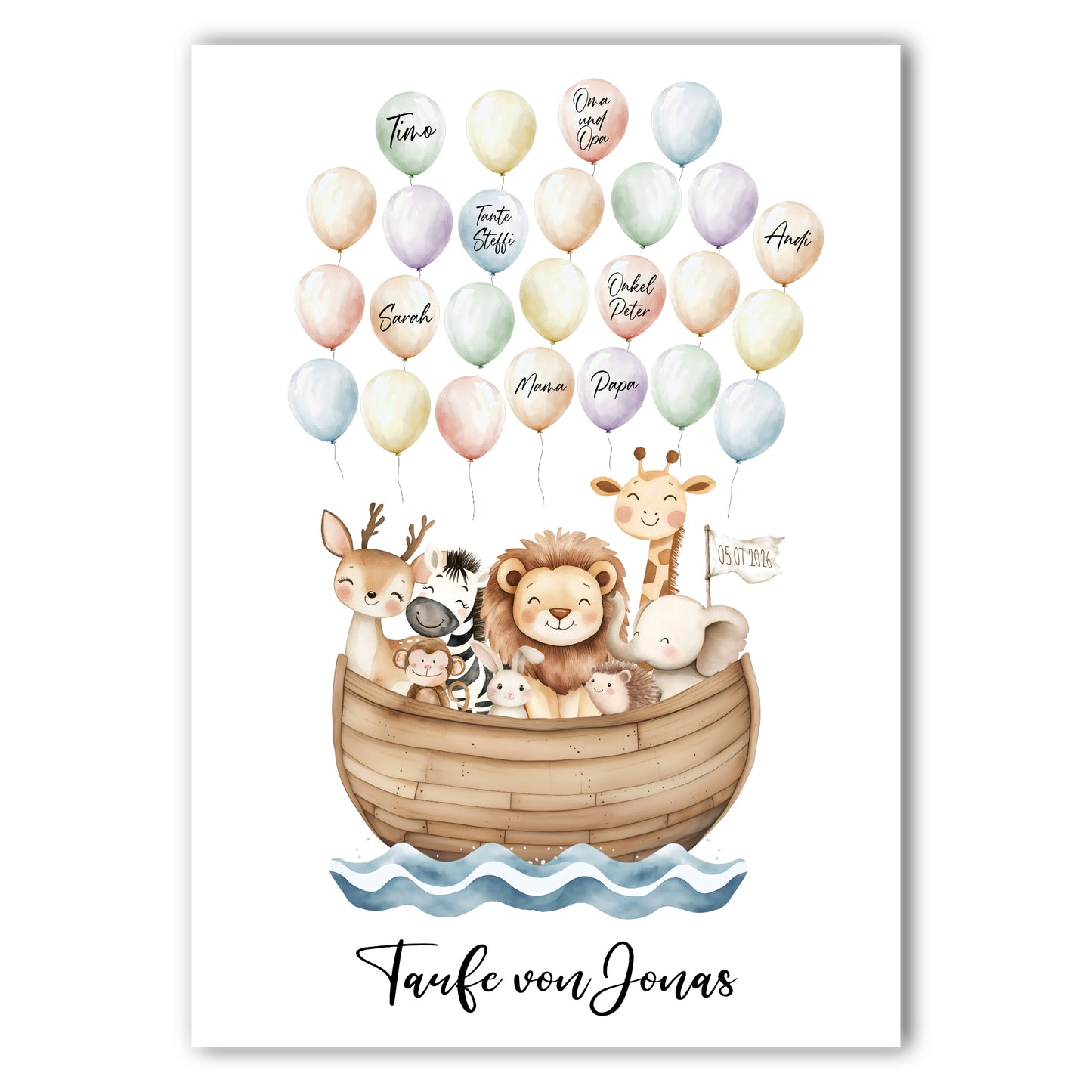 Gästeposter Taufe Arche Noah Ballons Fingerabdrücke Gästebuch personalisiert Gästebild
