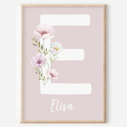 Poster Buchstabe Wildblumen Wiesenblumen Name personalisiert Kinderzimmer Mädchen