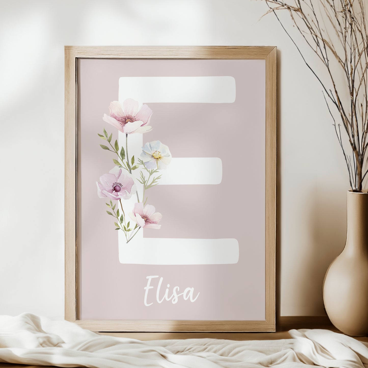 Poster Buchstabe Wildblumen Wiesenblumen Name personalisiert Kinderzimmer Mädchen