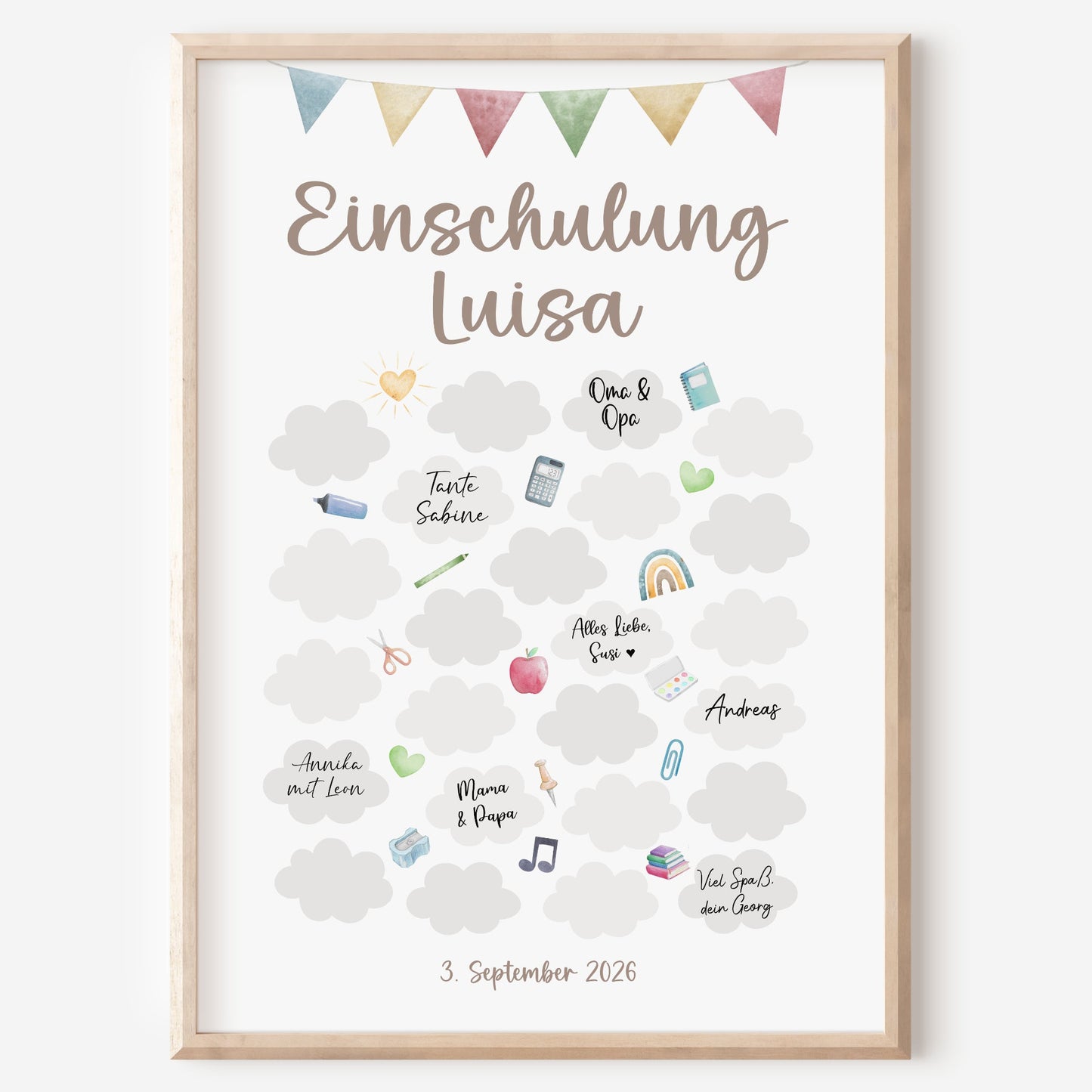 Gästebuch Poster zur Einschulung personalisiert Schulanfang Schulkind Wünsche Patenkind Einschulungsgeschenk