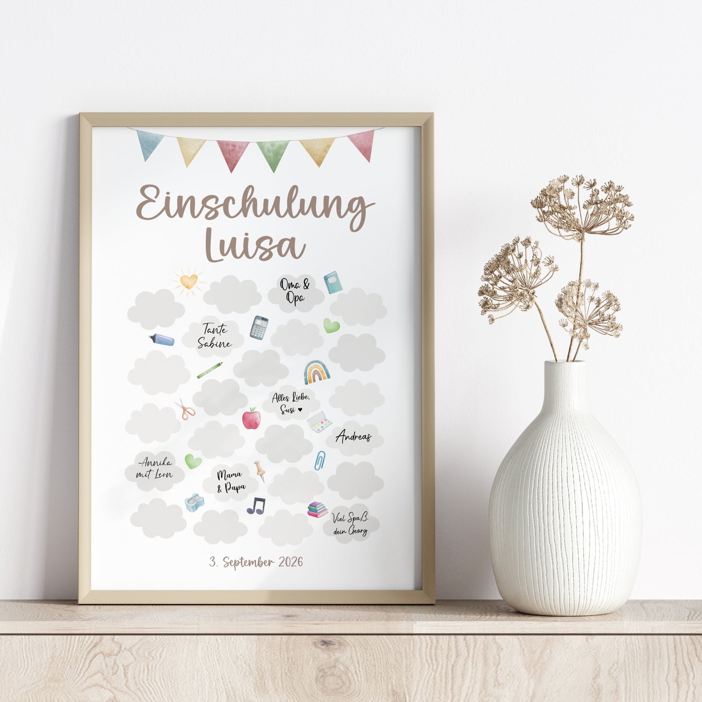 Gästebuch Poster zur Einschulung personalisiert Schulanfang Schulkind Wünsche Patenkind Einschulungsgeschenk