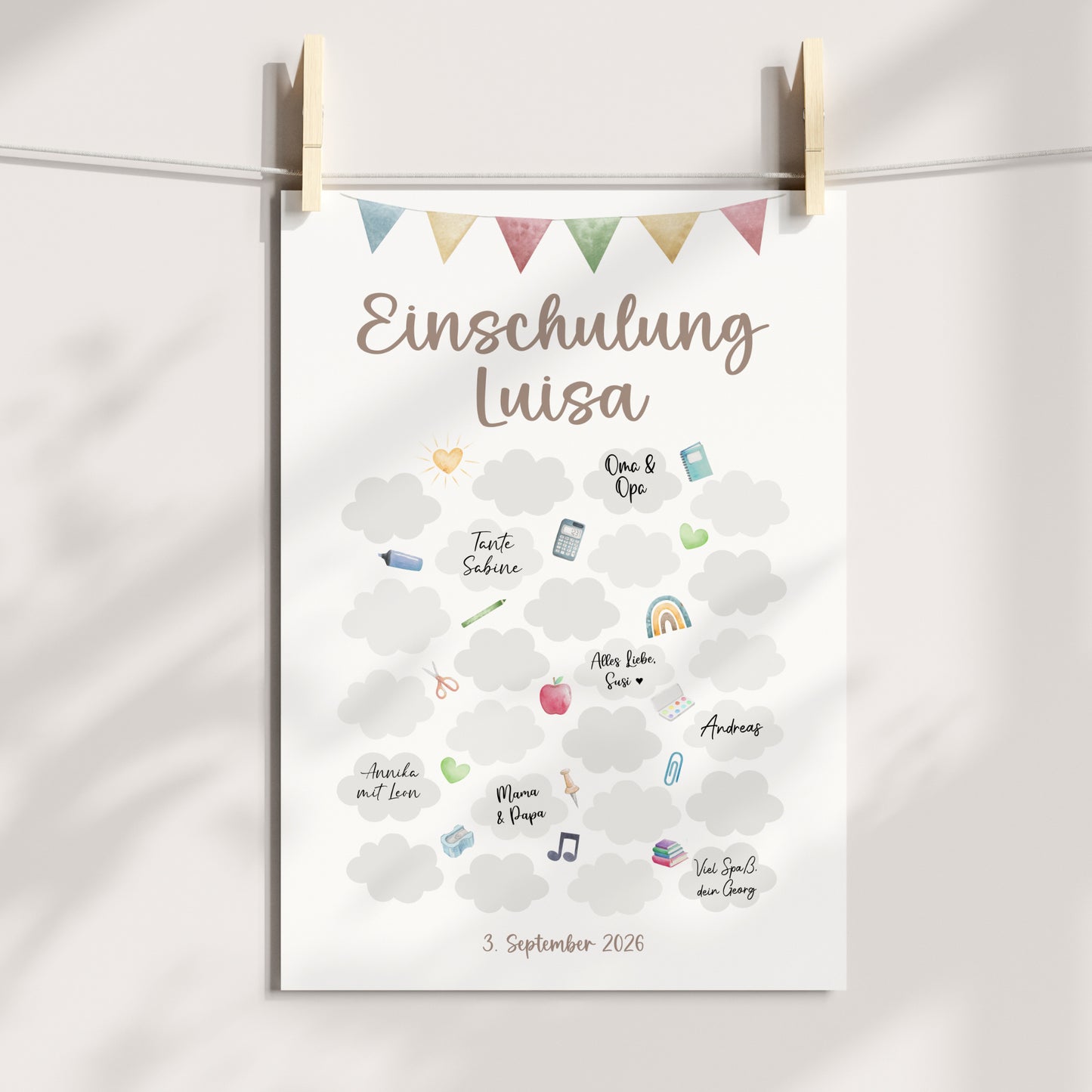Gästebuch Poster zur Einschulung personalisiert Schulanfang Schulkind Wünsche Patenkind Einschulungsgeschenk