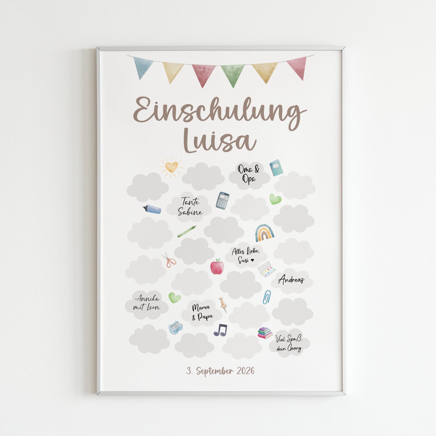 Gästebuch Poster zur Einschulung personalisiert Schulanfang Schulkind Wünsche Patenkind Einschulungsgeschenk