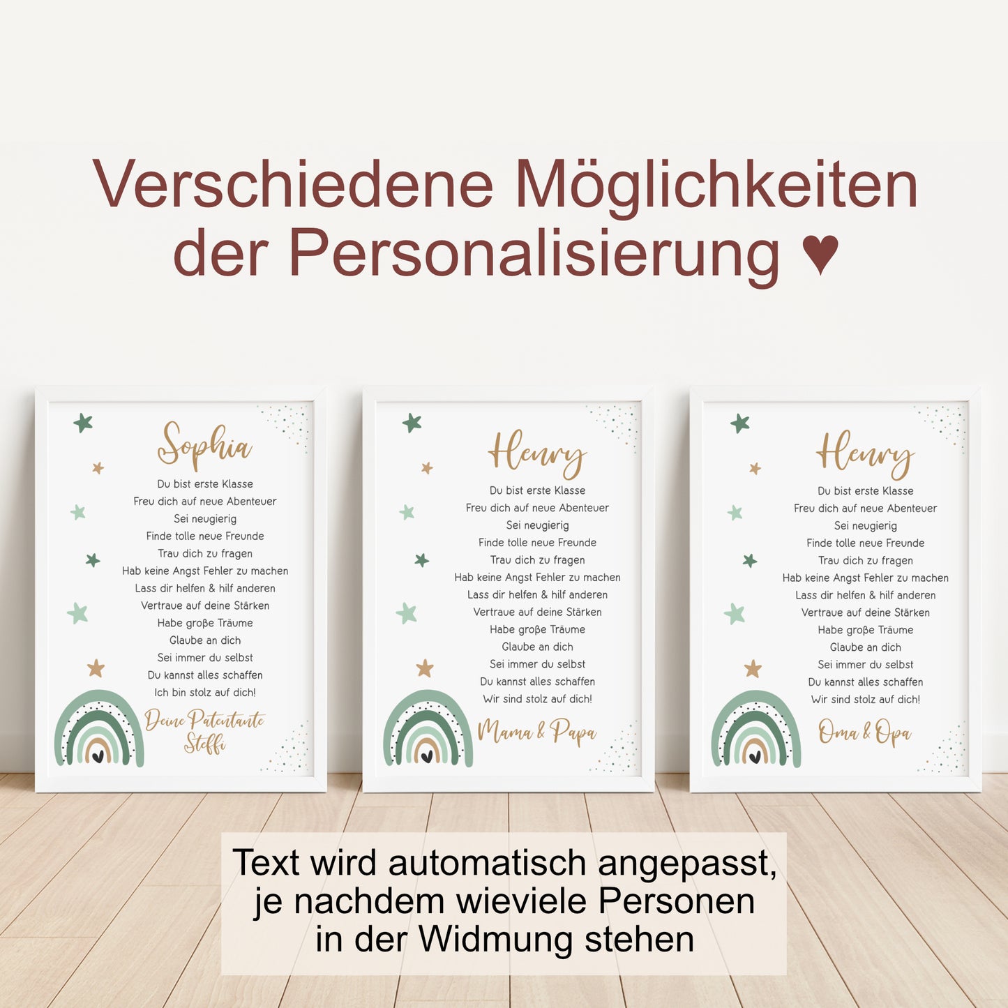 Einschulung Poster Affirmation Schulanfang 1. Klasse Schule Mädchen Jungen personalisiert Regenbogen grün