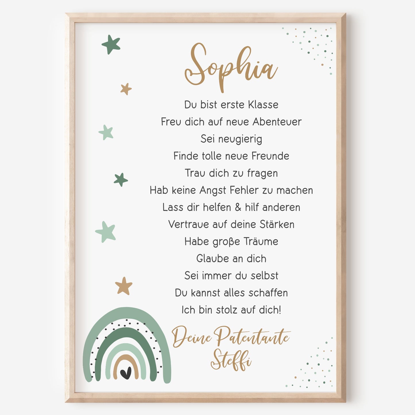 Einschulung Poster Affirmation Schulanfang 1. Klasse Schule Mädchen Jungen personalisiert Regenbogen grün