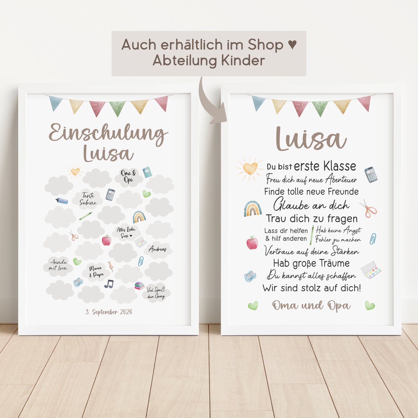 Gästebuch Poster zur Einschulung personalisiert Schulanfang Schulkind Wünsche Patenkind Einschulungsgeschenk