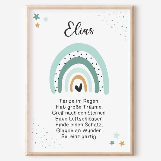 Kinderzimmer Poster Affirmation Regenbogen Mintgrün personalisiert