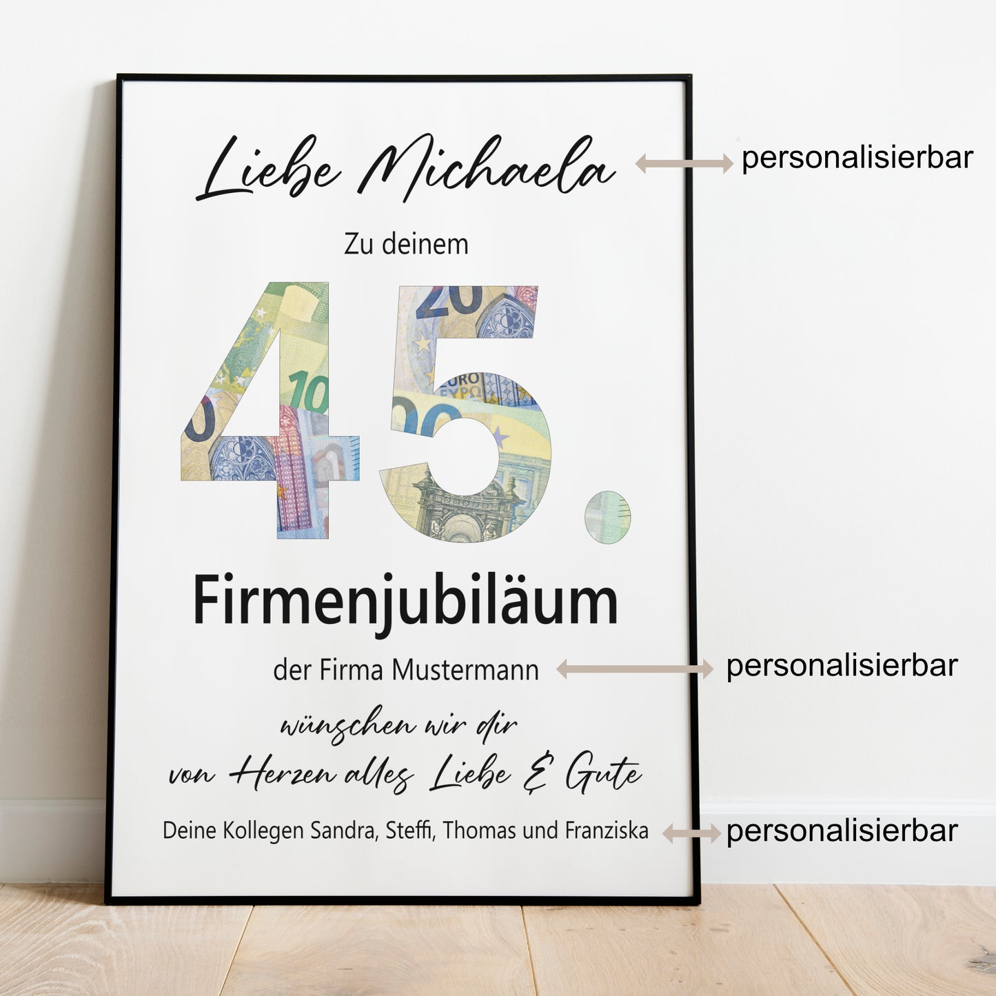 45. Firmenjubiläum Geldgeschenk Dienstjubiläum 45 Jahre Arbeit Kollege Kollegin Mitarbeiter Personalisiert