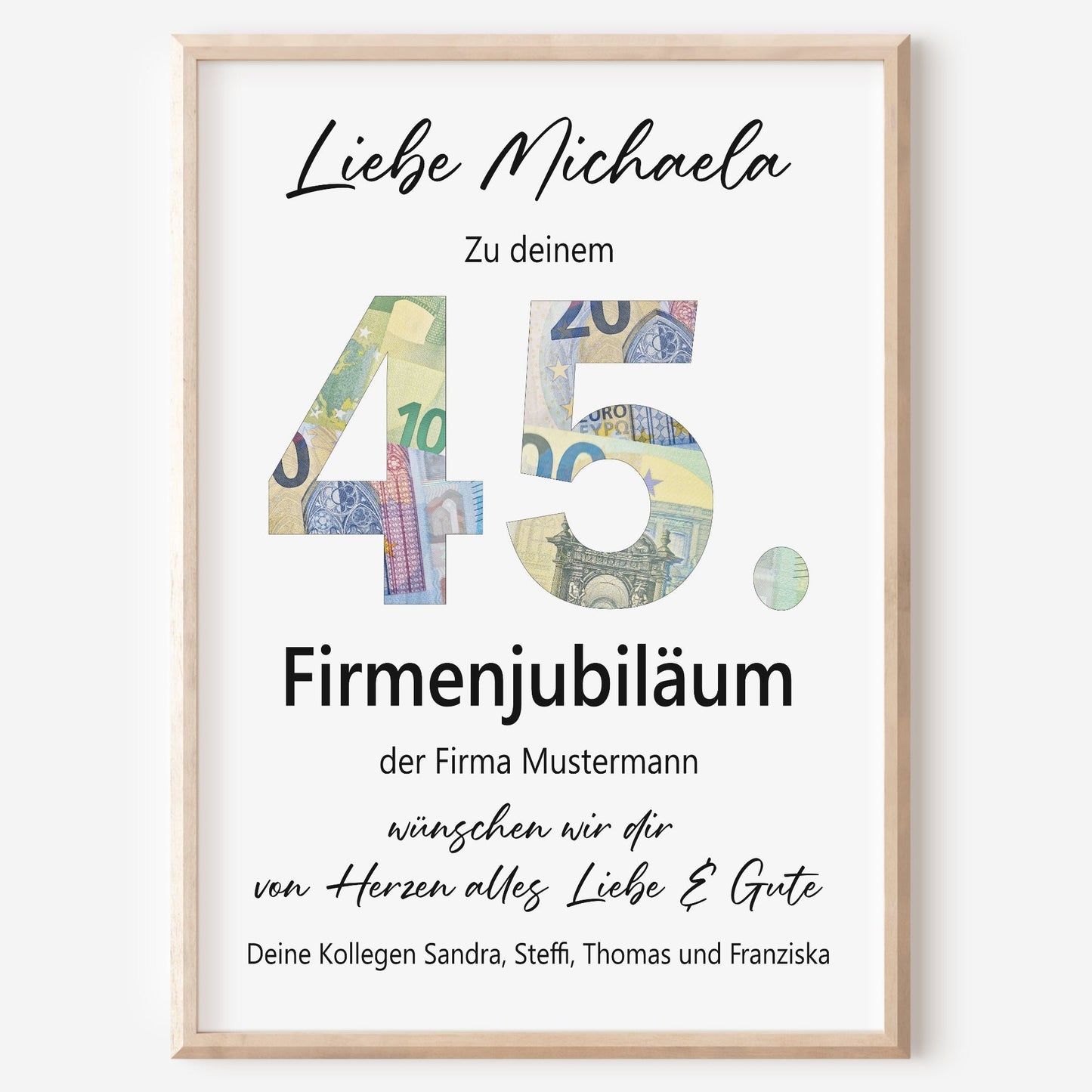 45. Firmenjubiläum Geldgeschenk Dienstjubiläum 45 Jahre Arbeit Kollege Kollegin Mitarbeiter Personalisiert