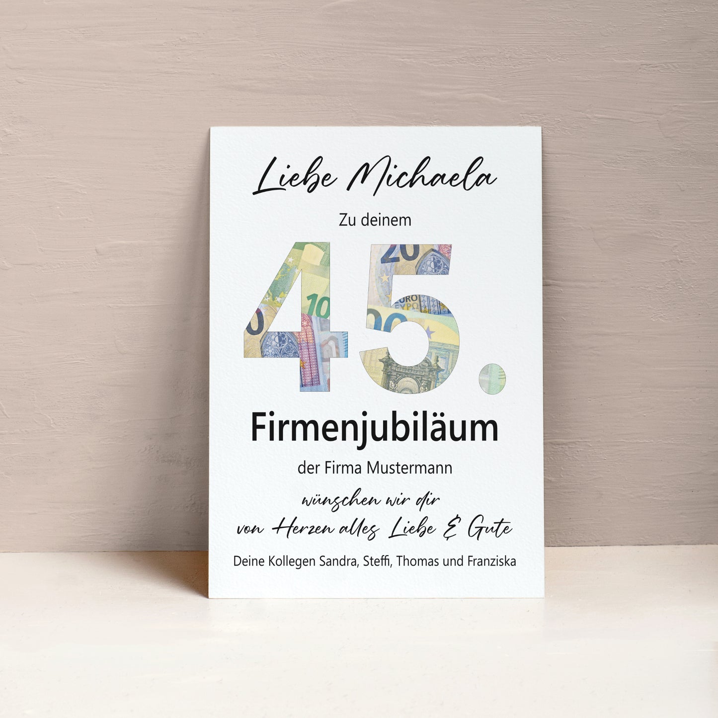 45. Firmenjubiläum Geldgeschenk Dienstjubiläum 45 Jahre Arbeit Kollege Kollegin Mitarbeiter Personalisiert