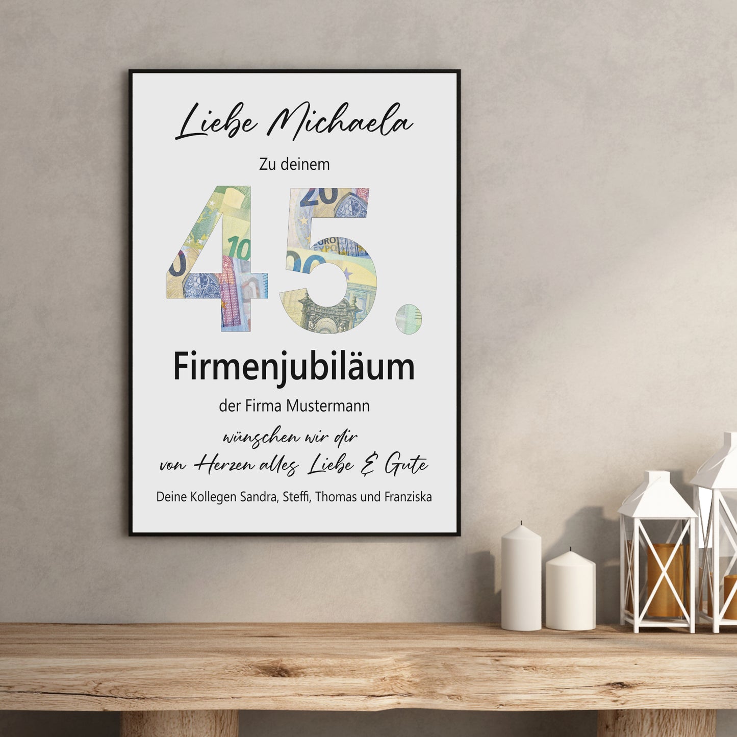 45. Firmenjubiläum Geldgeschenk Dienstjubiläum 45 Jahre Arbeit Kollege Kollegin Mitarbeiter Personalisiert