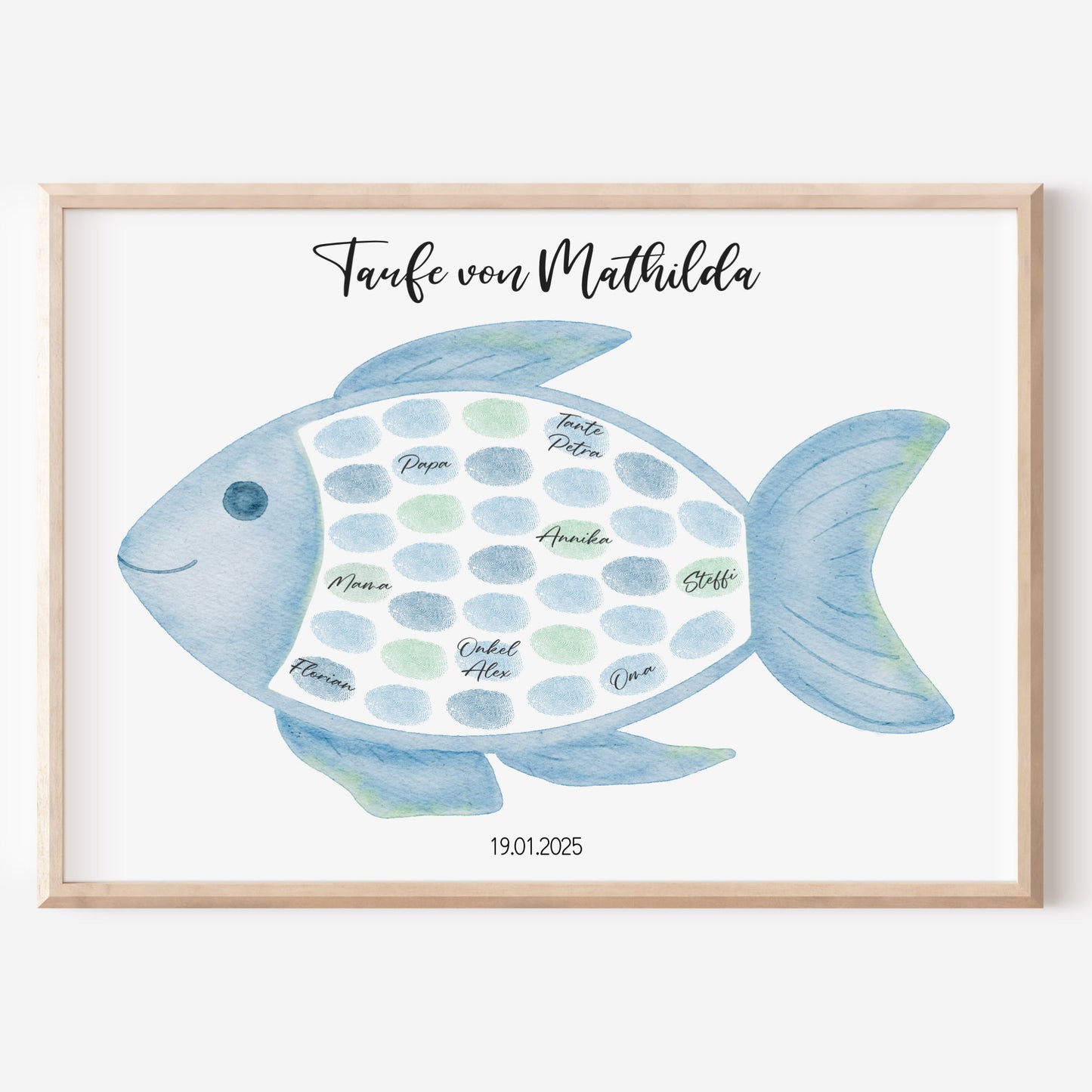 Gästeposter Taufe Fisch Fingerabdrücke Gästebuch personalisiert Taufgeschenk Taufgästebuch Fingerprint Gästebild