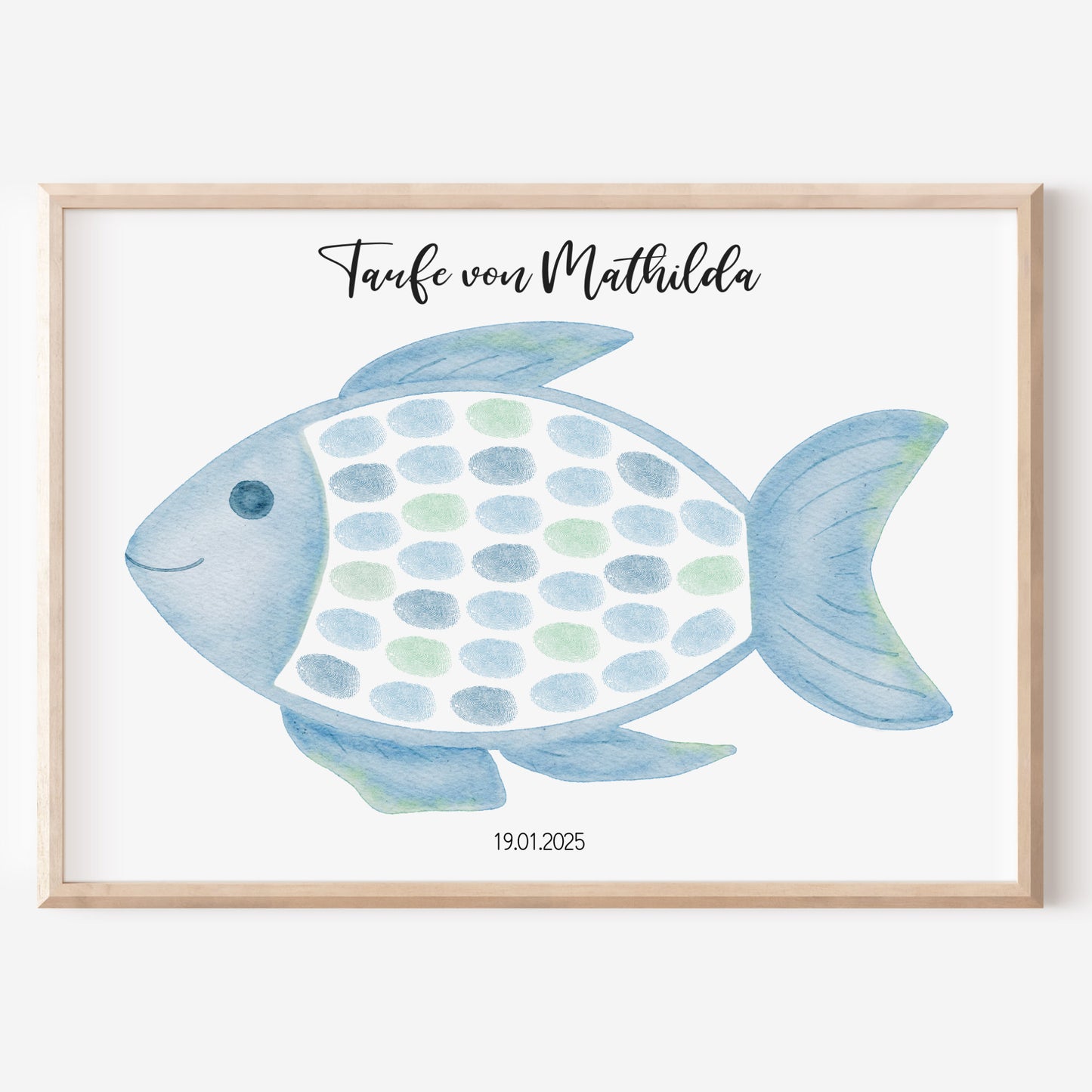 Gästeposter Taufe Fisch Fingerabdrücke Gästebuch personalisiert Taufgeschenk Taufgästebuch Fingerprint Gästebild