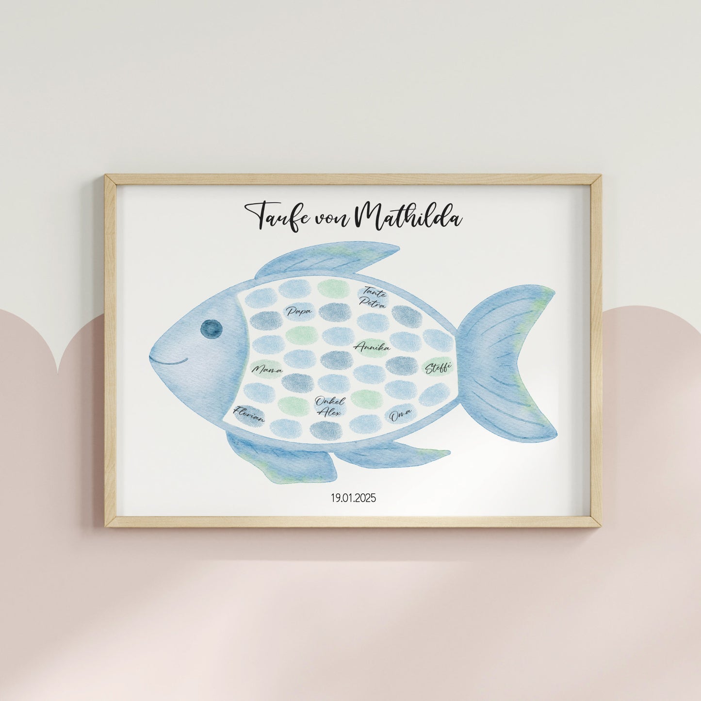 Gästeposter Taufe Fisch Fingerabdrücke Gästebuch personalisiert Taufgeschenk Taufgästebuch Fingerprint Gästebild