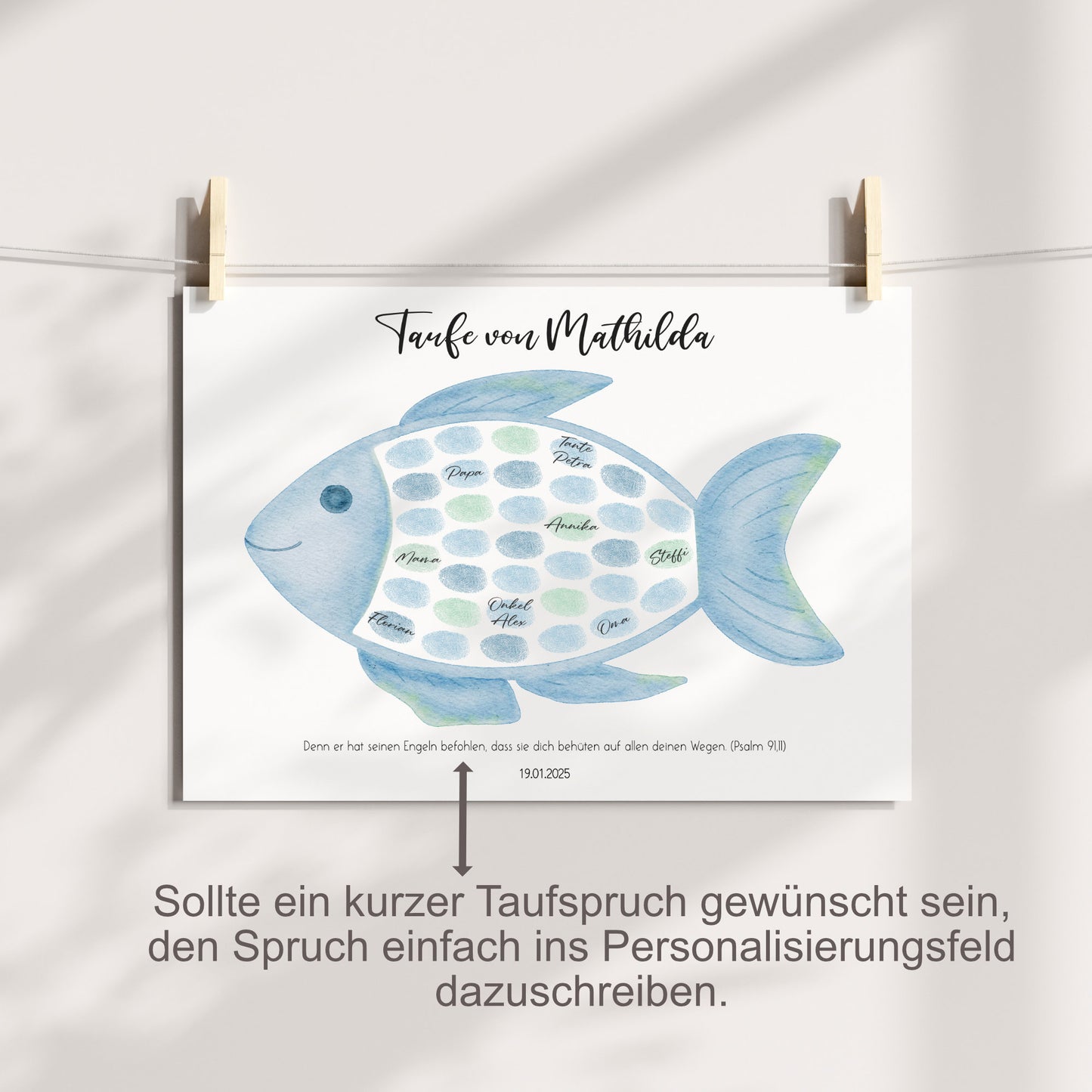 Gästeposter Taufe Fisch Fingerabdrücke Gästebuch personalisiert Taufgeschenk Taufgästebuch Fingerprint Gästebild