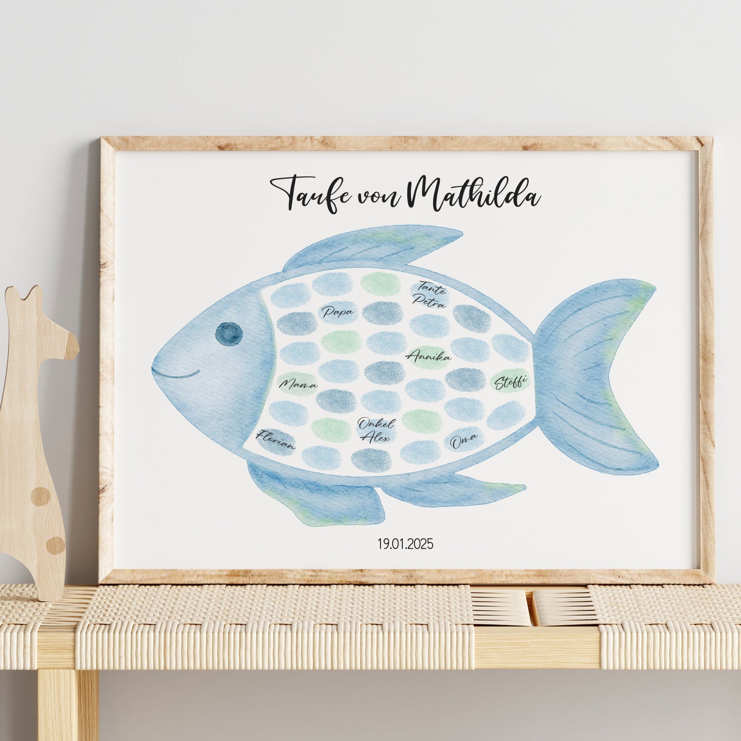 Gästeposter Taufe Fisch Fingerabdrücke Gästebuch personalisiert Taufgeschenk Taufgästebuch Fingerprint Gästebild