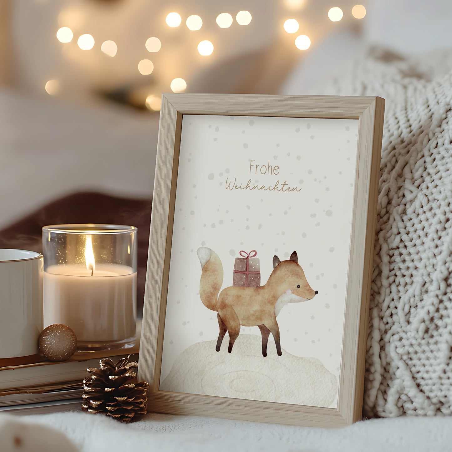 Weihnachten Poster Fuchs Weihnachtsdeko Schnee Winterdeko Aquarell