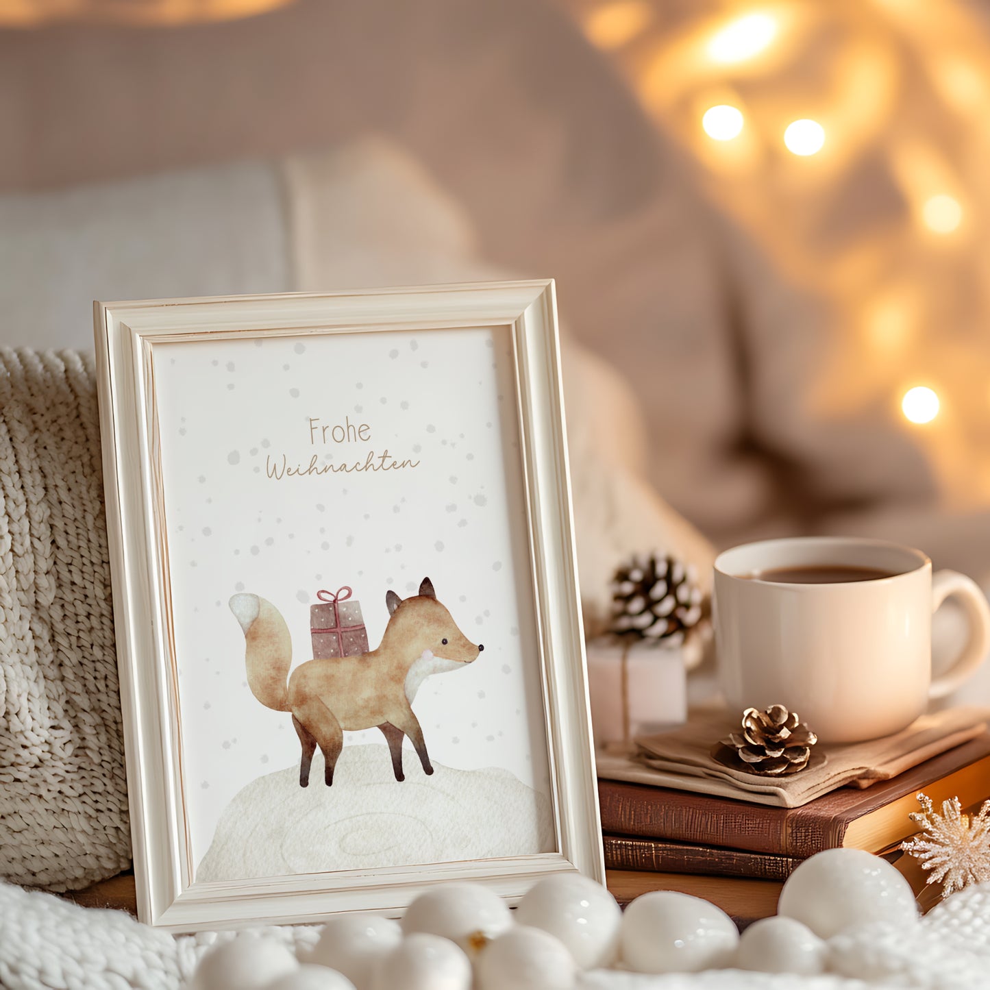 Weihnachten Poster Fuchs Weihnachtsdeko Schnee Winterdeko Aquarell