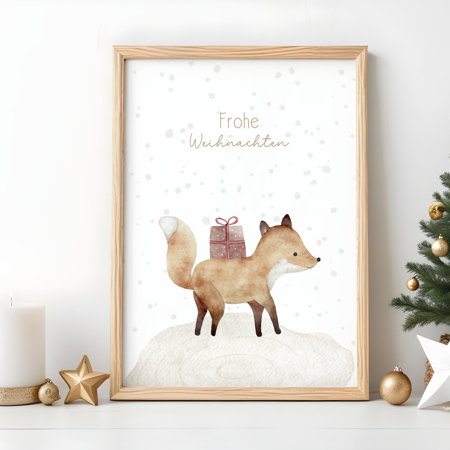 Weihnachten Poster Fuchs Weihnachtsdeko Schnee Winterdeko Aquarell