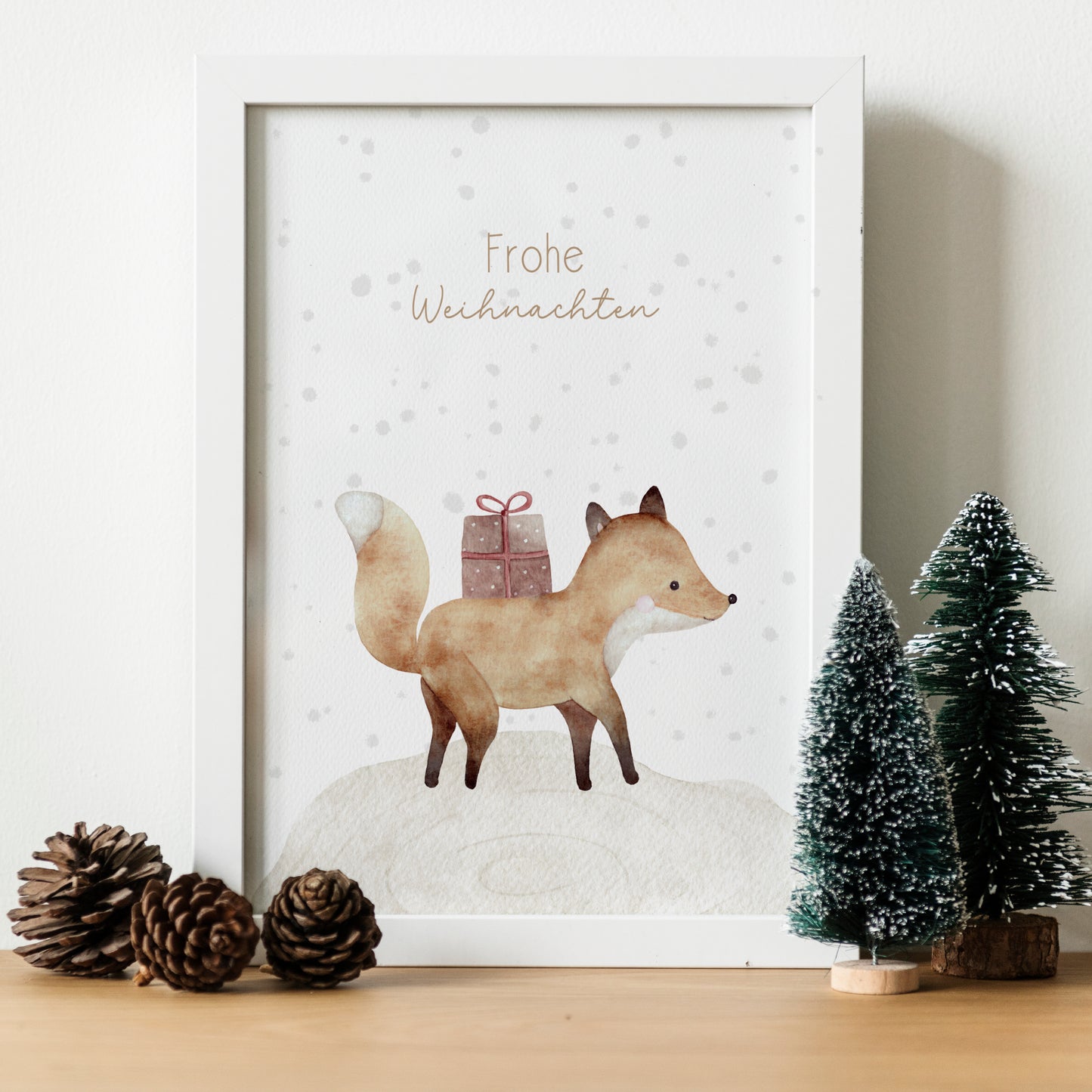 Weihnachten Poster Fuchs Weihnachtsdeko Schnee Winterdeko Aquarell