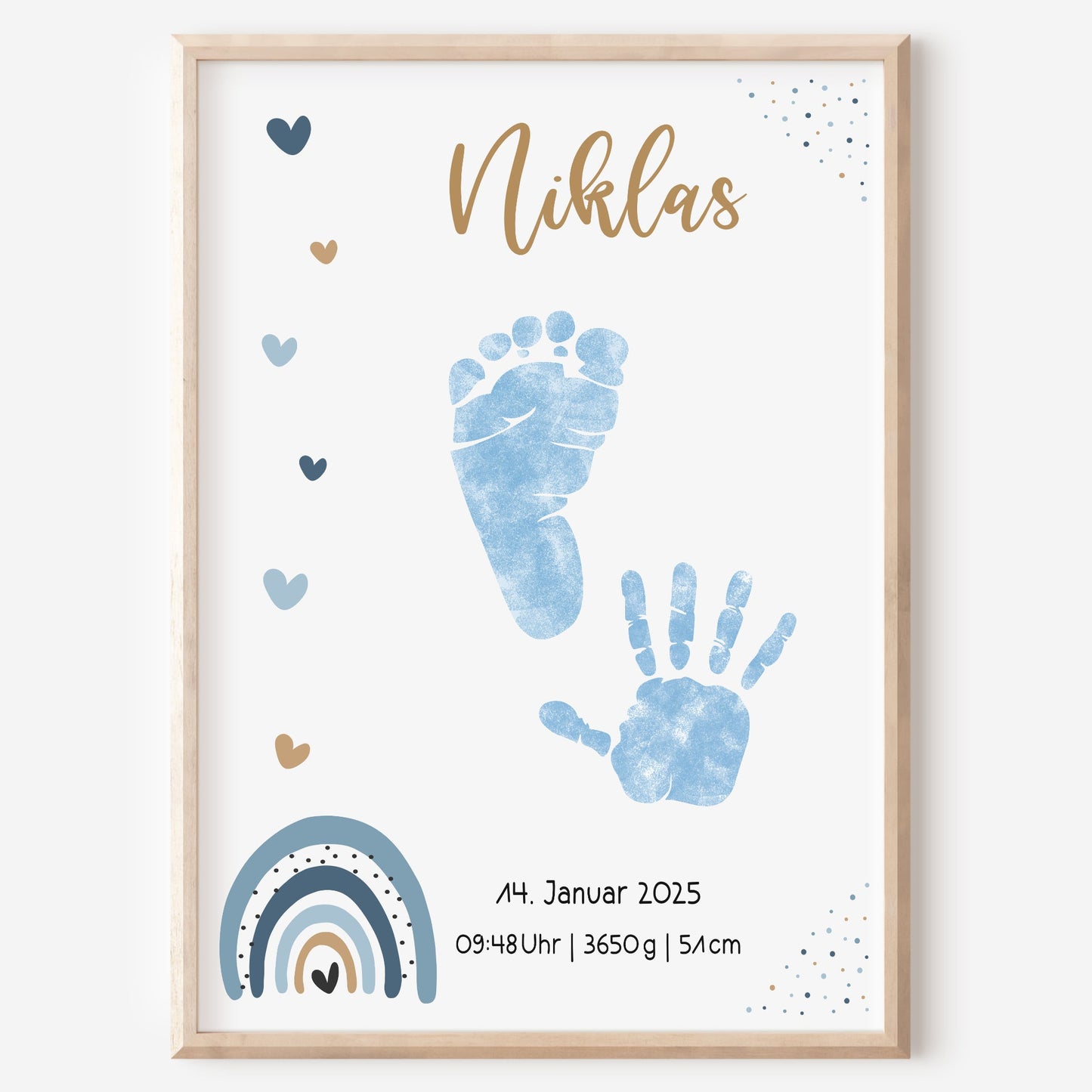 Geburtsposter Vorlage Fußabdrücke Handabdrücke Baby Geburtsdaten personalisiert Regenbogen Mädchen Jungen