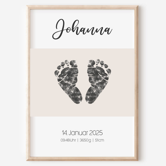 Geburtsposter Fußabdrücke Handabdrücke Vorlage Baby Geburtsdaten personalisiert Kinderzimmer Beige Mädchen Jungen