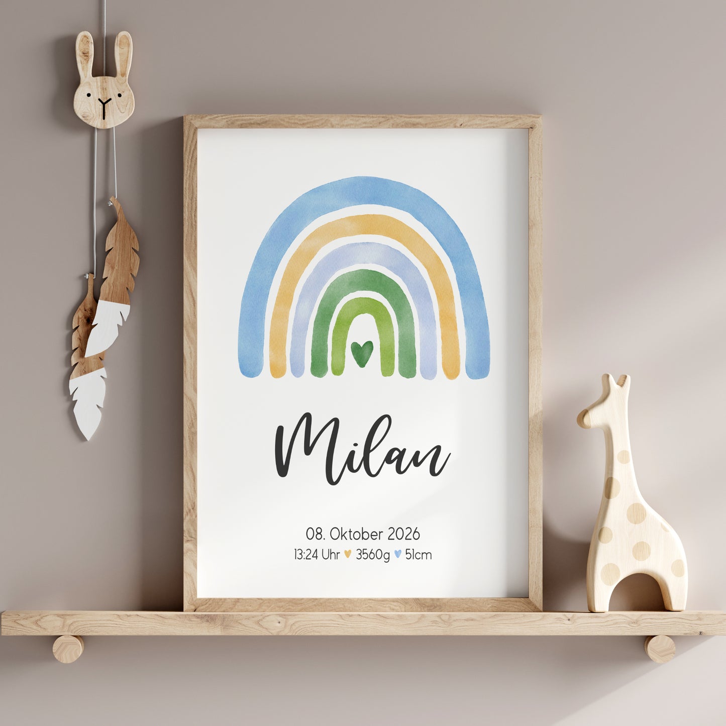 Geburtsposter Geburtsdaten personalisiert Geburtstafel Kinderzimmer Regenbogen Blau Junge