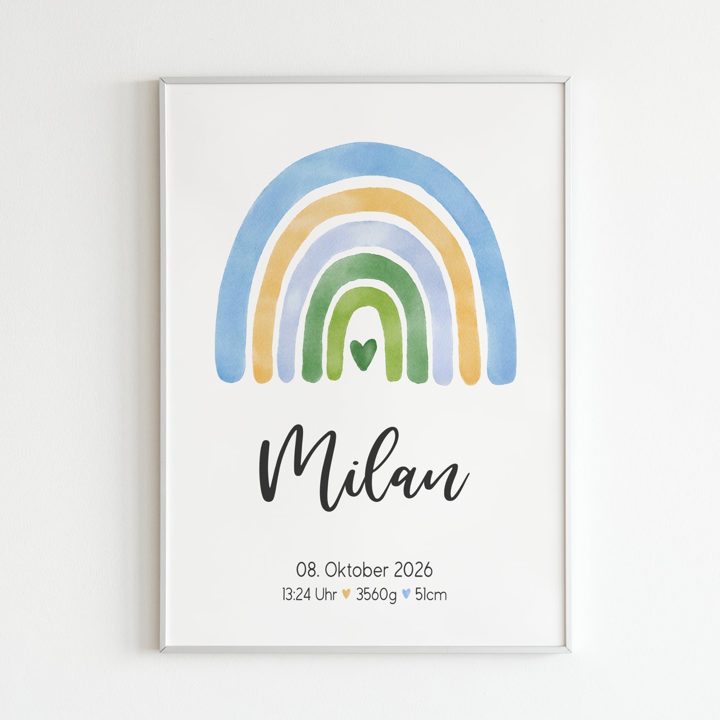 Geburtsposter Geburtsdaten personalisiert Geburtstafel Kinderzimmer Regenbogen Blau Junge