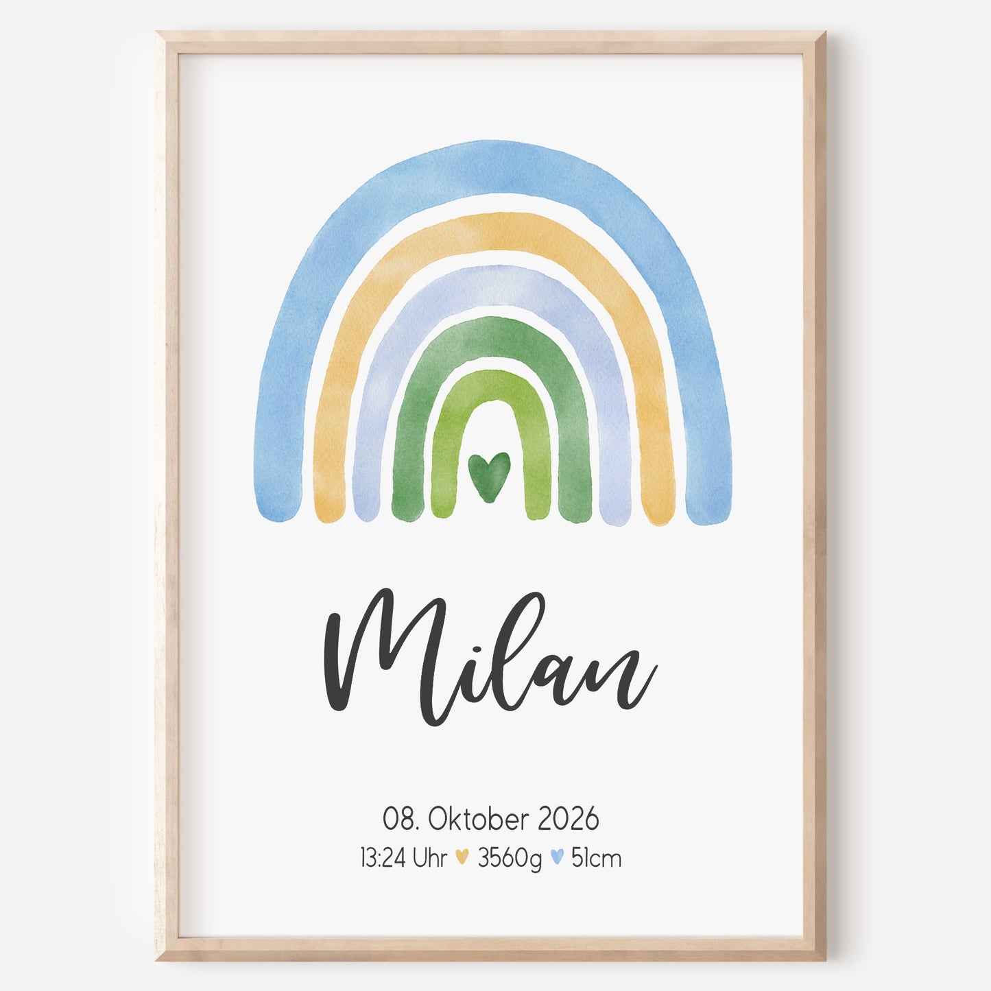 Geburtsposter Geburtsdaten personalisiert Geburtstafel Kinderzimmer Regenbogen Blau Junge