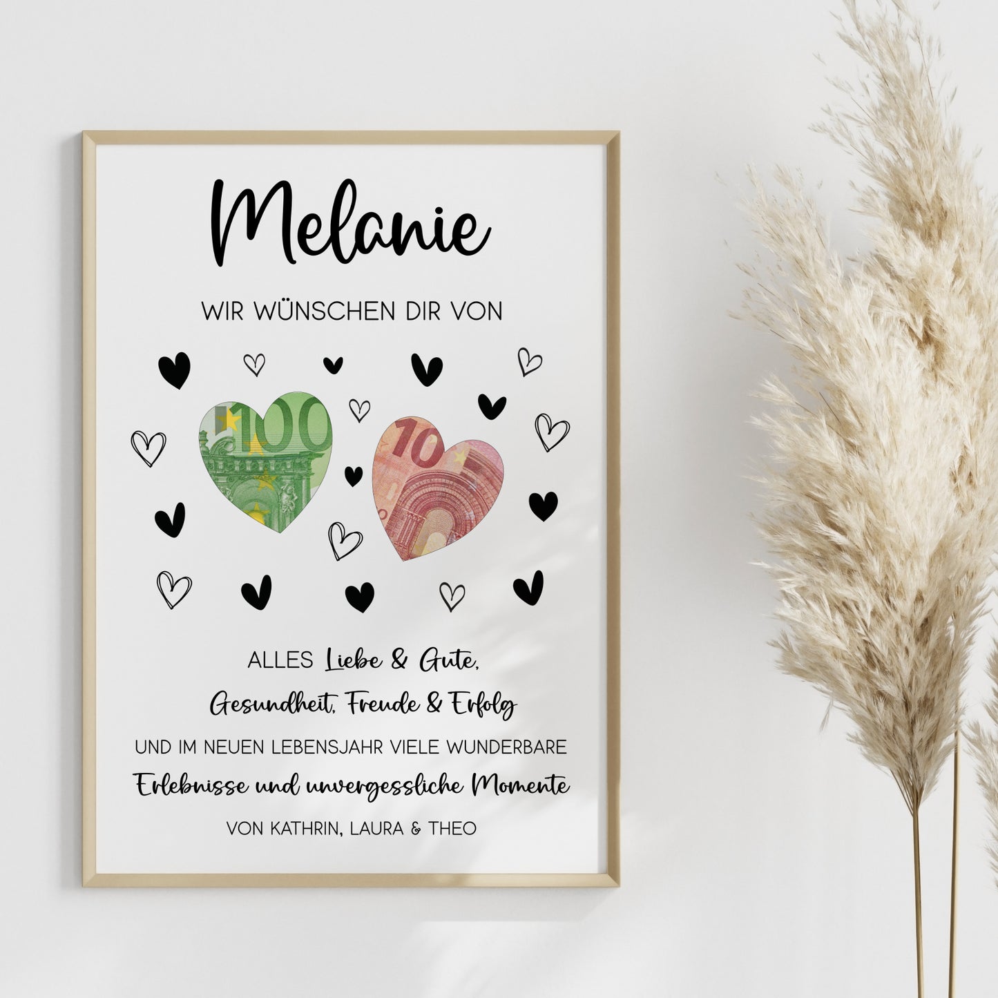 Geldgeschenk Geburtstagsgeschenk von Herzen Personalisiert Poster Last Minute Geschenk für Erwachsene