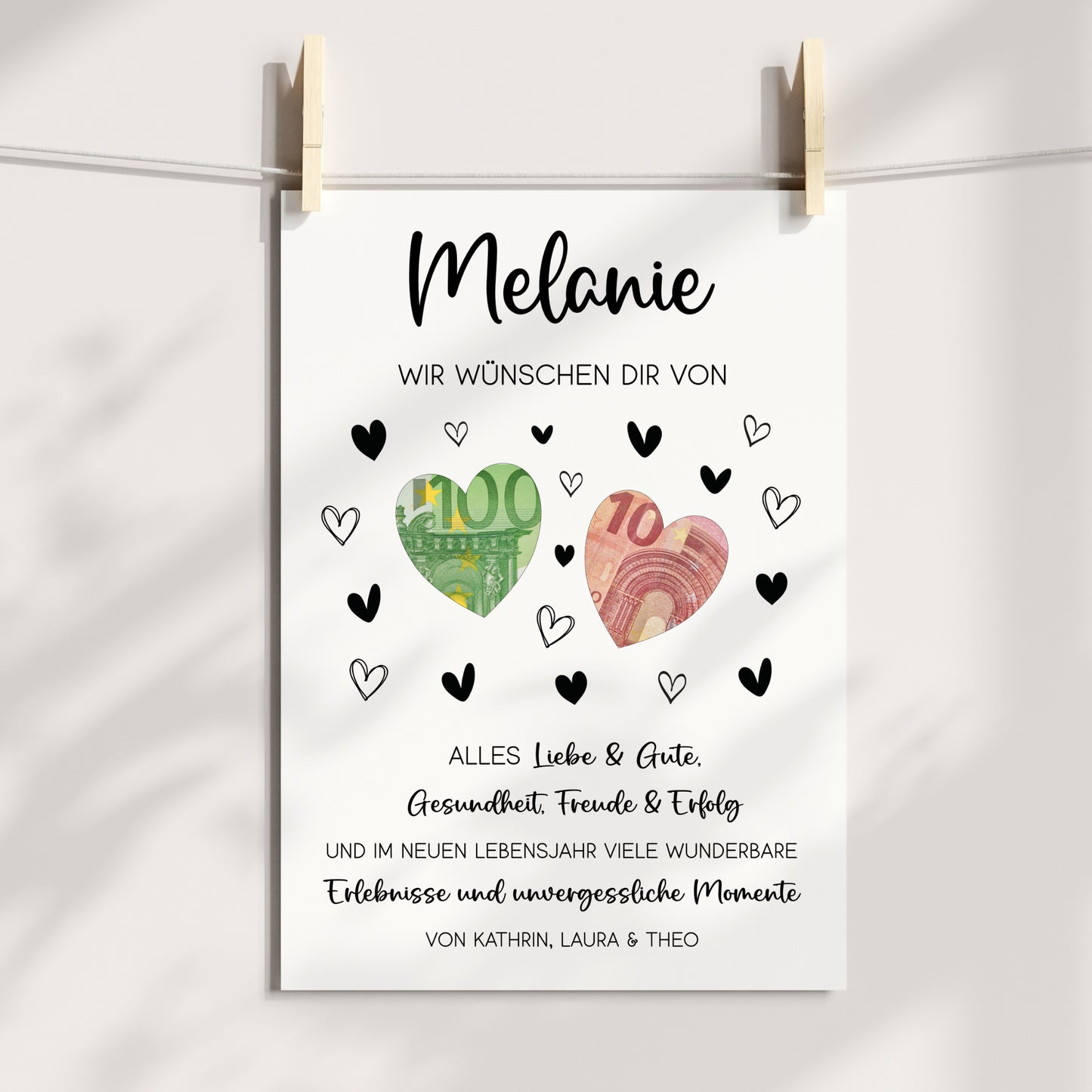 Geldgeschenk Geburtstagsgeschenk von Herzen Personalisiert Poster Last Minute Geschenk für Erwachsene